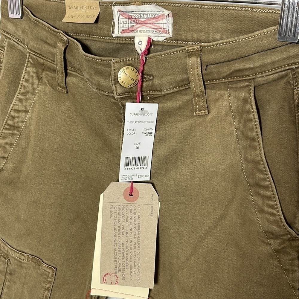 Current/Elliott Flat Pocket Cargo Pants 26 Vintage Army Green Skinny Zip Ankle - Picture 5 of 14